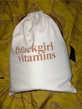 Black Girl Vitamins Canvas Drawstring Bag - Cream with Tan Print